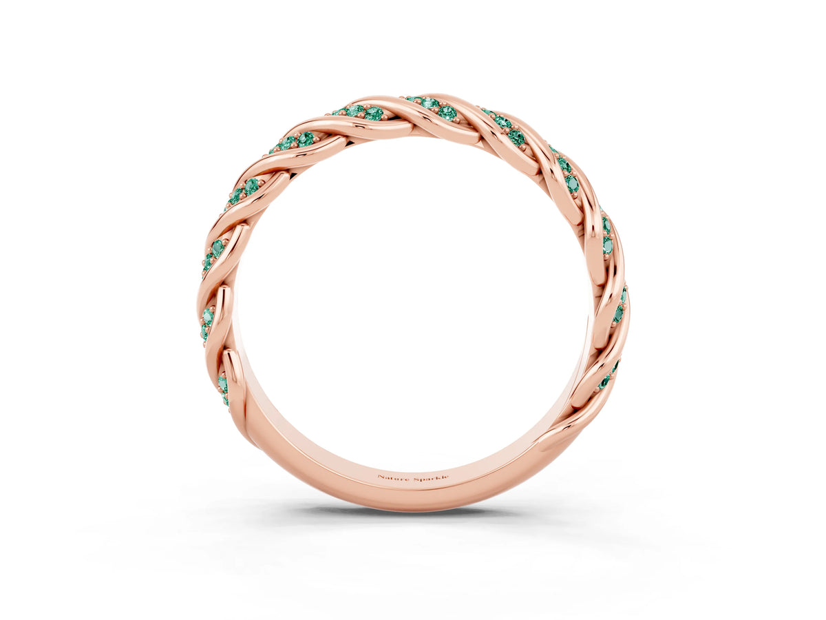 Twisted Pavé Round Green Sapphire Eternity Band in Rose gold with Shared Prong Setting_3