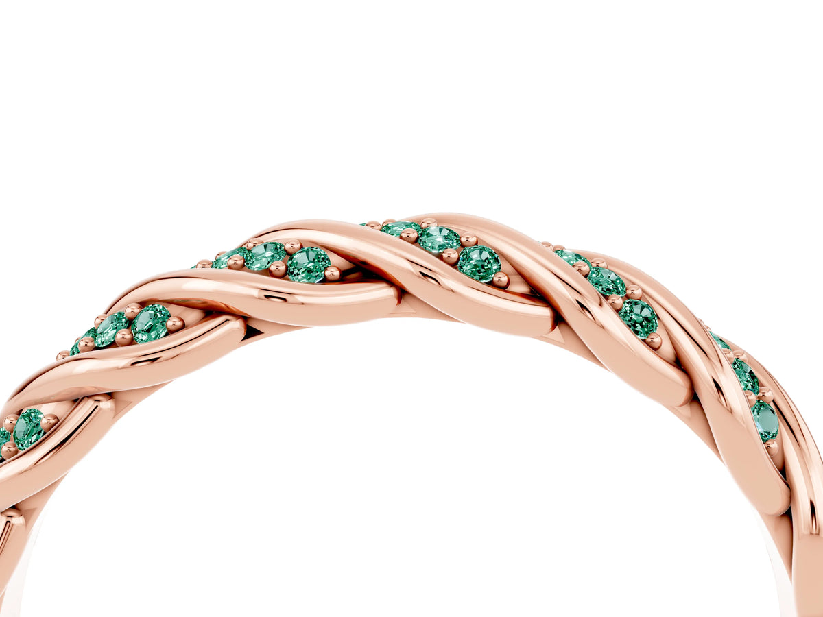 Twisted Pavé Round Green Sapphire Eternity Band in Rose gold with Shared Prong Setting_4