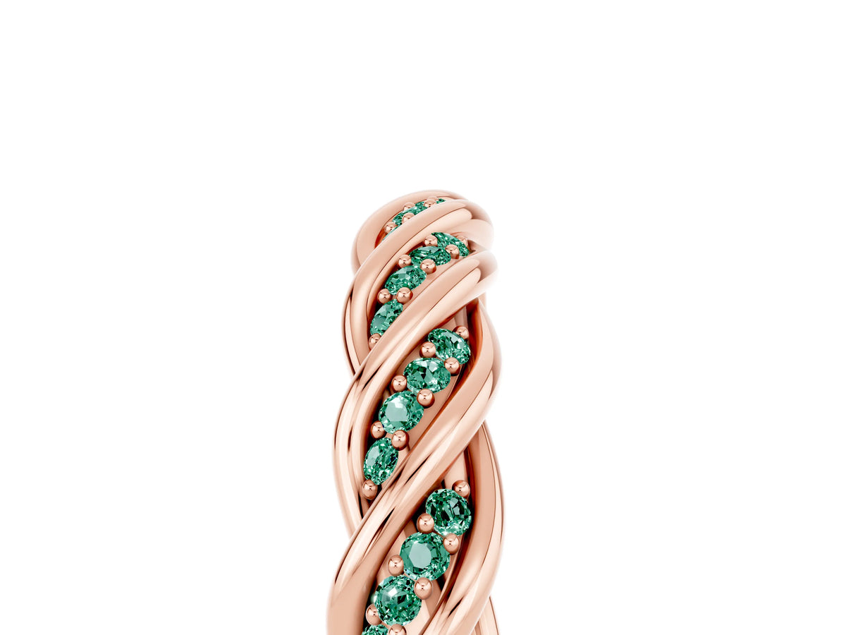 Twisted Pavé Round Green Sapphire Eternity Band in Rose gold with Shared Prong Setting_5