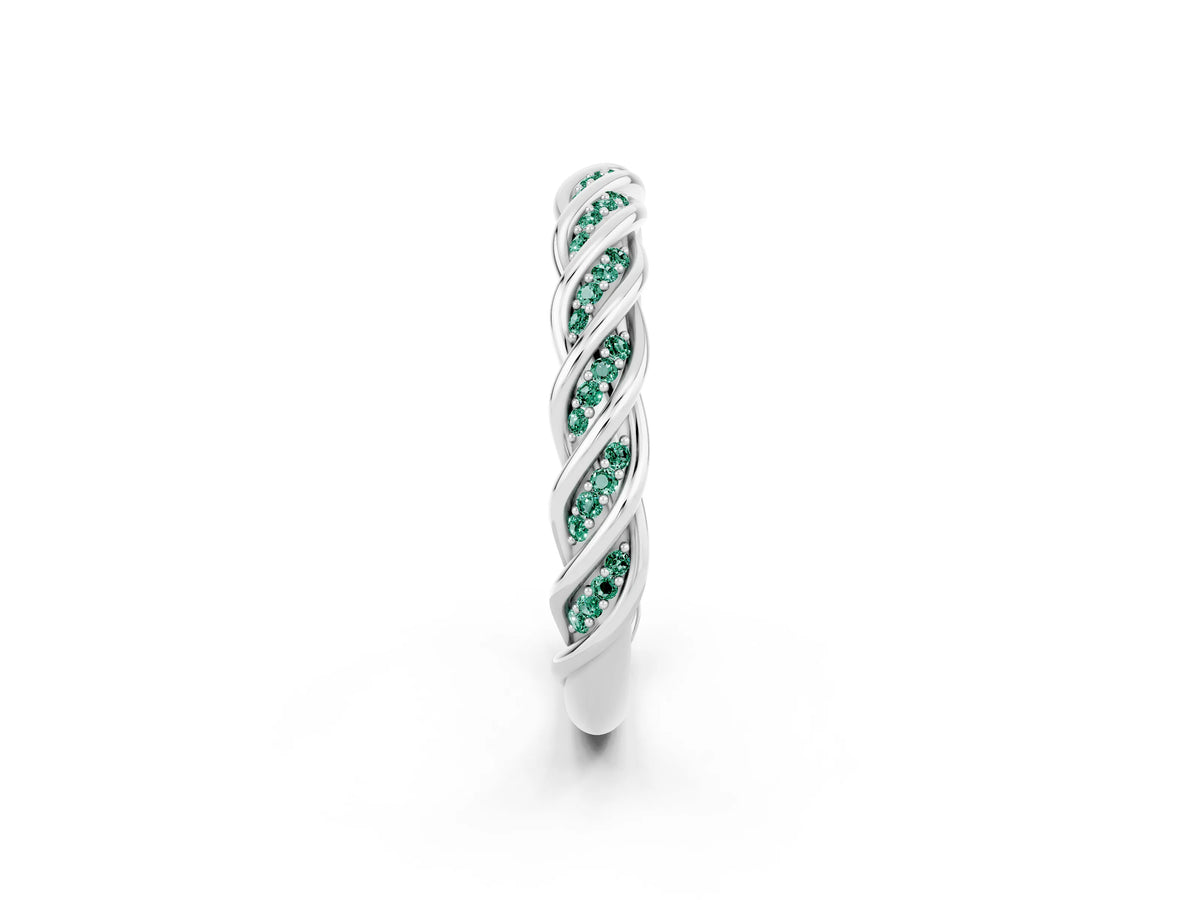 Twisted Pavé Round Green Sapphire Eternity Band in Silver with Shared Prong Setting_2