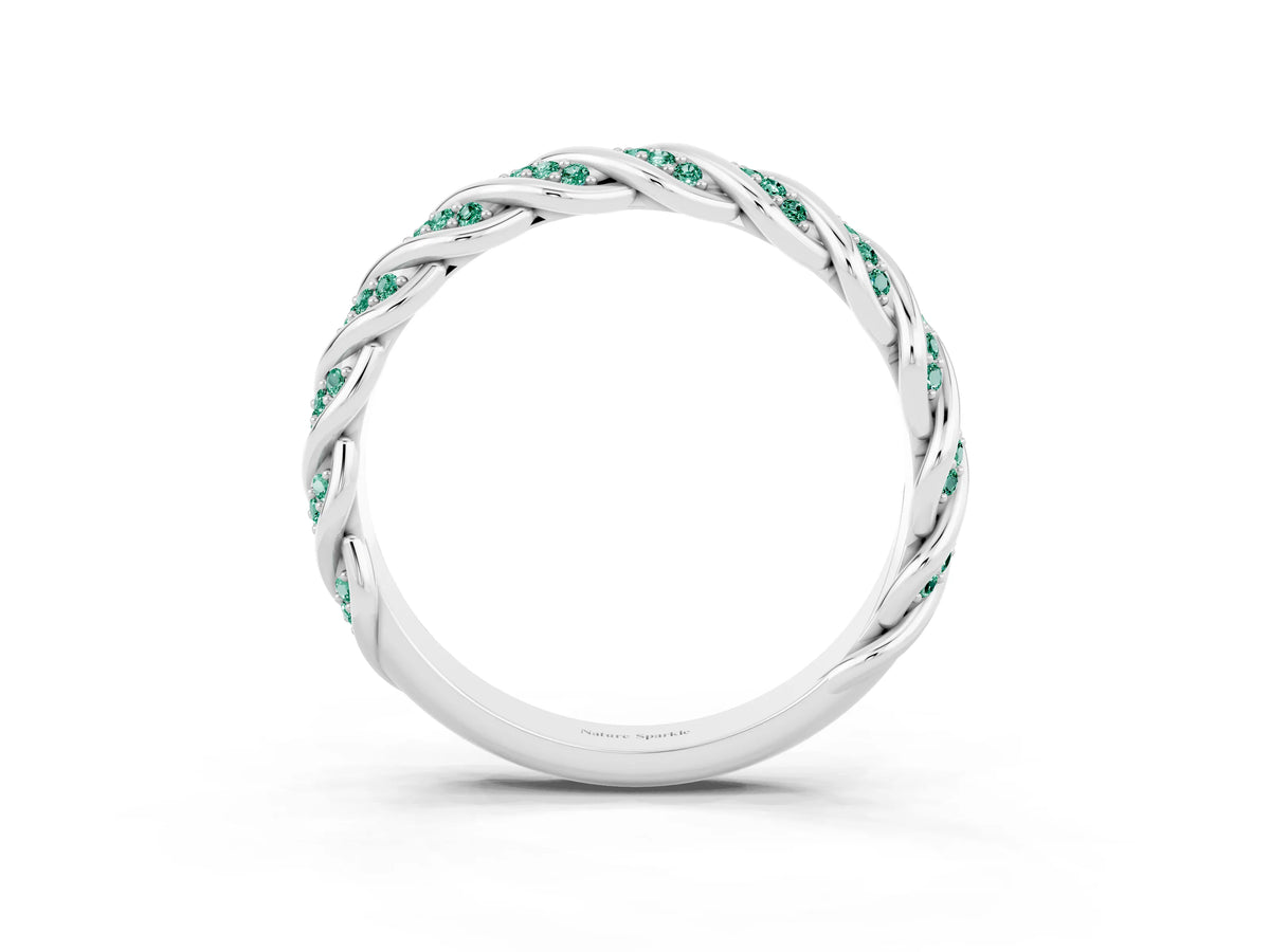 Twisted Pavé Round Green Sapphire Eternity Band in Silver with Shared Prong Setting_3