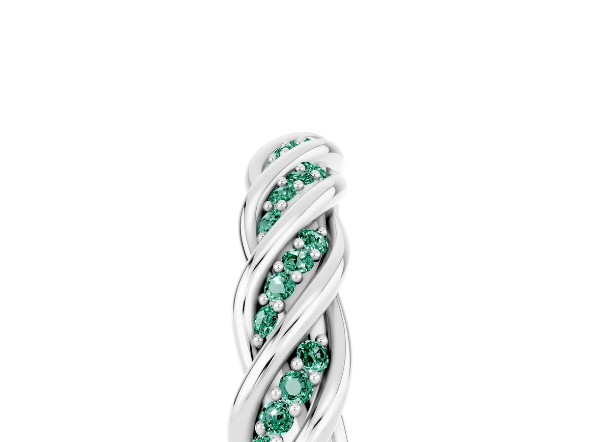 Twisted Pavé Round Green Sapphire Eternity Band in Silver with Shared Prong Setting_5