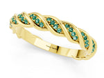 Twisted Pavé Round Green Sapphire Eternity Band in Yellow gold with Shared Prong Setting_1