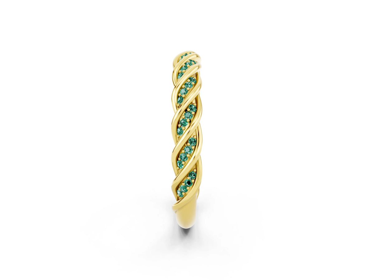 Twisted Pavé Round Green Sapphire Eternity Band in Yellow gold with Shared Prong Setting_2