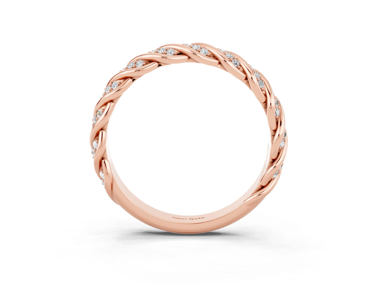 Twisted Pavé Round Moissanite Eternity Band in Rose gold with Shared Prong Setting_3