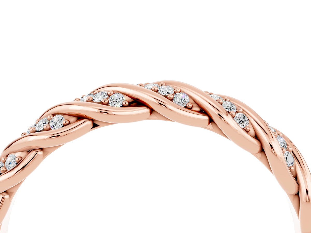 Twisted Pavé Round Moissanite Eternity Band in Rose gold with Shared Prong Setting_4