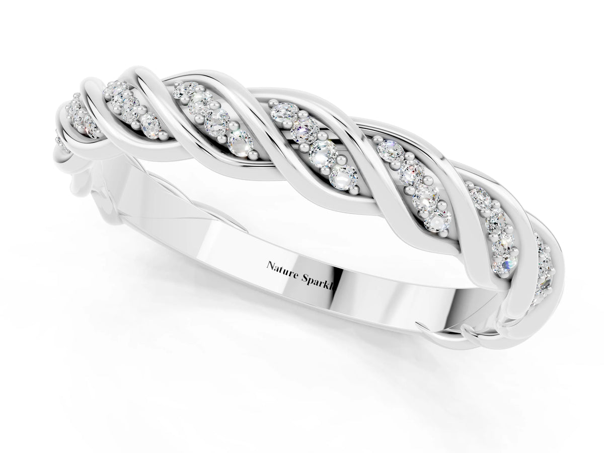 Twisted Pavé Round Moissanite Eternity Band in White gold with Shared Prong Setting_1