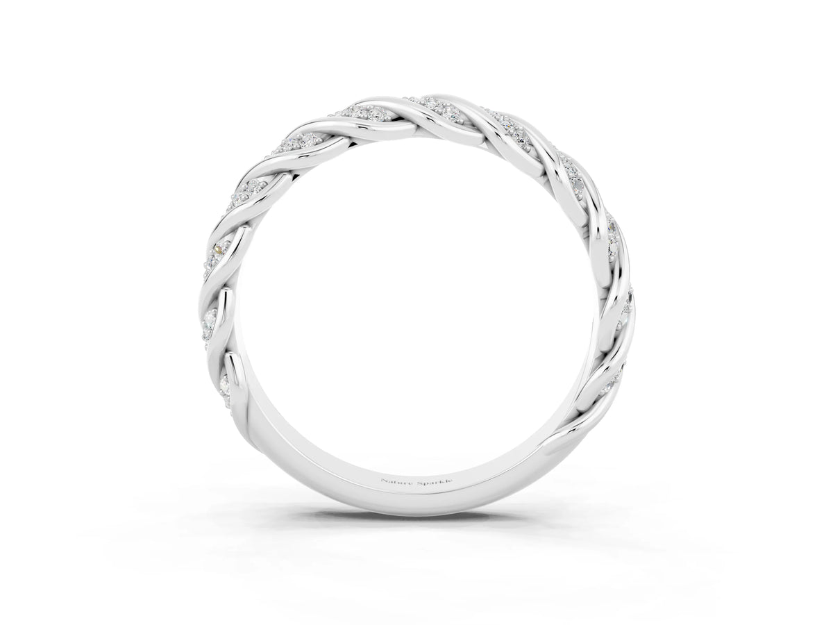 Twisted Pavé Round Moissanite Eternity Band in White gold with Shared Prong Setting_3