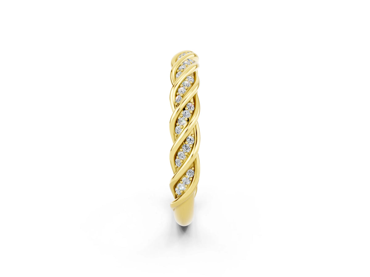 Twisted Pavé Round Moissanite Eternity Band in Yellow gold with Shared Prong Setting_2