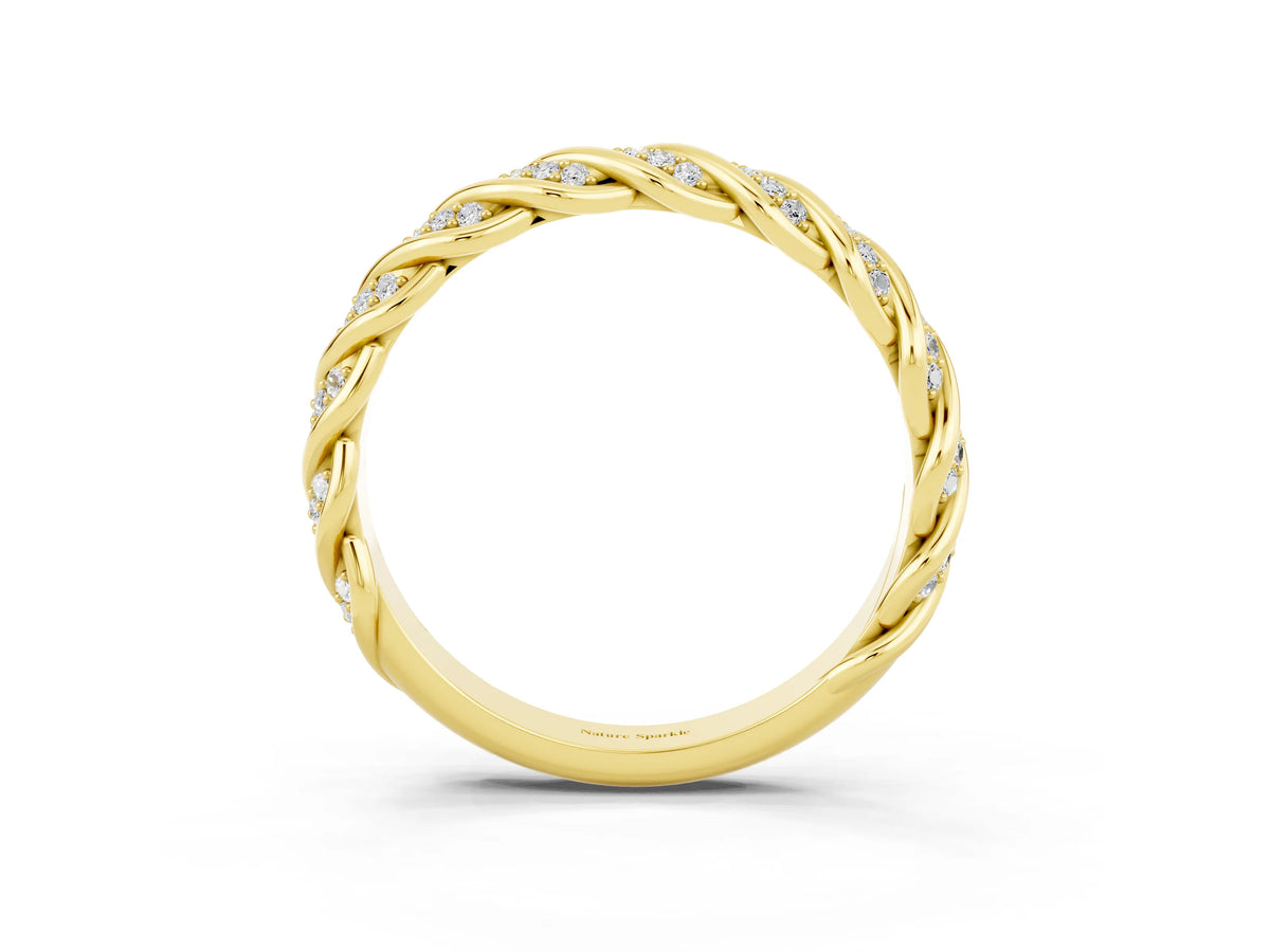 Twisted Pavé Round Moissanite Eternity Band in Yellow gold with Shared Prong Setting_3