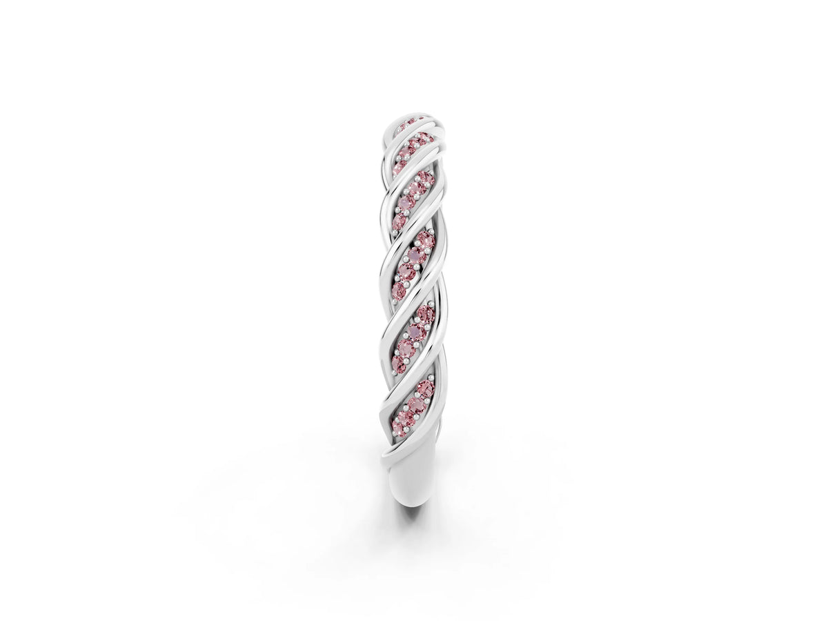 Twisted Pavé Round Morganite Eternity Band in Platinum with Shared Prong Setting_2