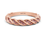 Twisted Pavé Round Morganite Eternity Band in Rose gold with Shared Prong Setting