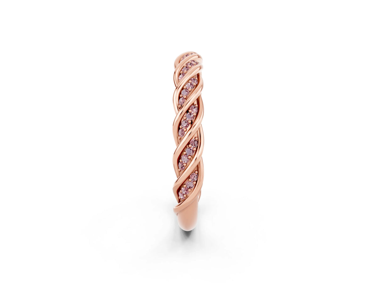 Twisted Pavé Round Morganite Eternity Band in Rose gold with Shared Prong Setting_2