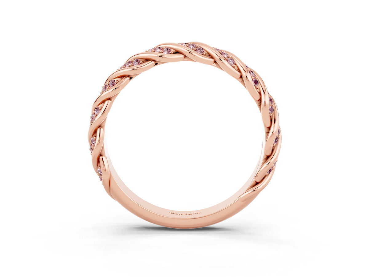 Twisted Pavé Round Morganite Eternity Band in Rose gold with Shared Prong Setting_3