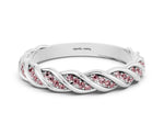 Twisted Pavé Round Morganite Eternity Band in Silver with Shared Prong Setting
