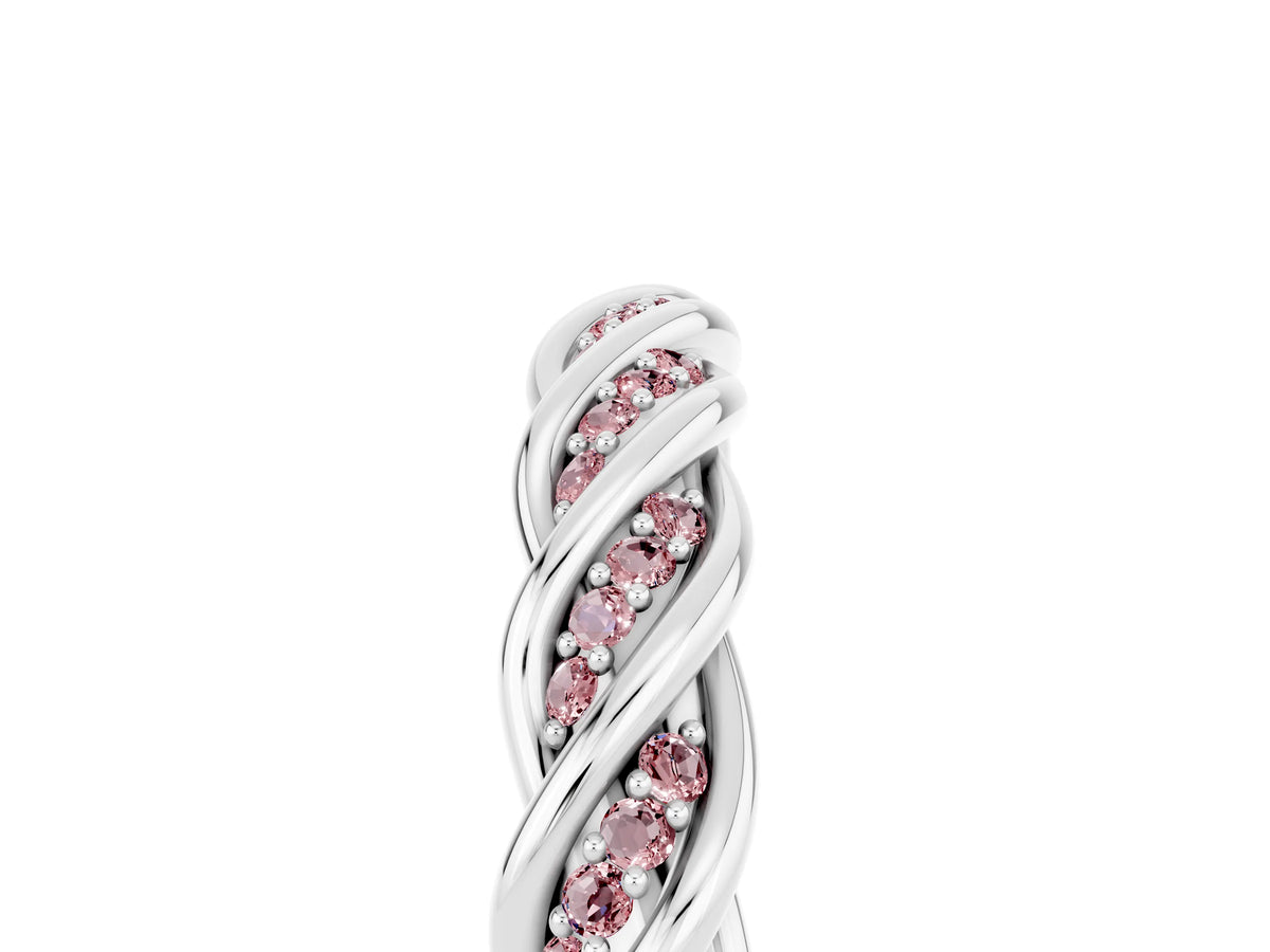 Twisted Pavé Round Morganite Eternity Band in Silver with Shared Prong Setting_5