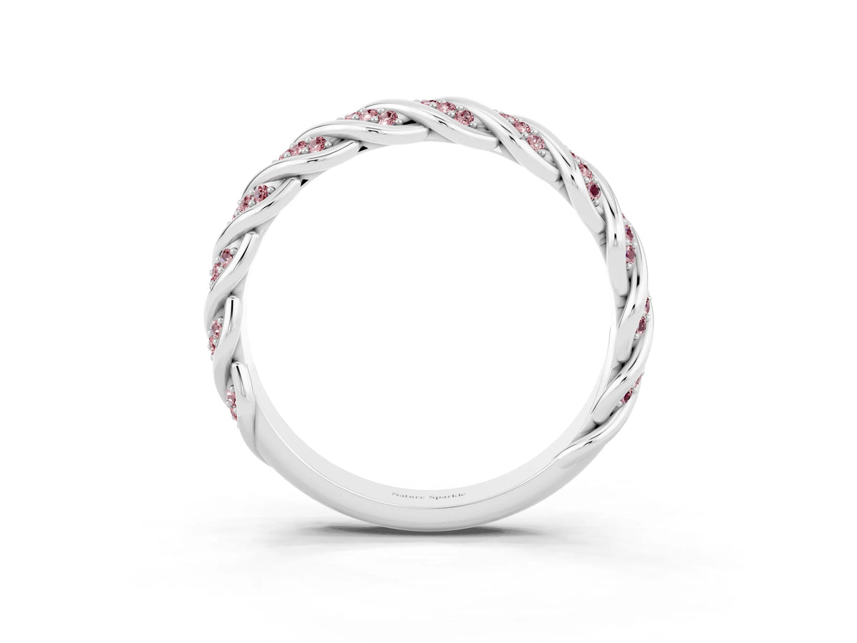 Twisted Pavé Round Morganite Eternity Band in White gold with Shared Prong Setting_3