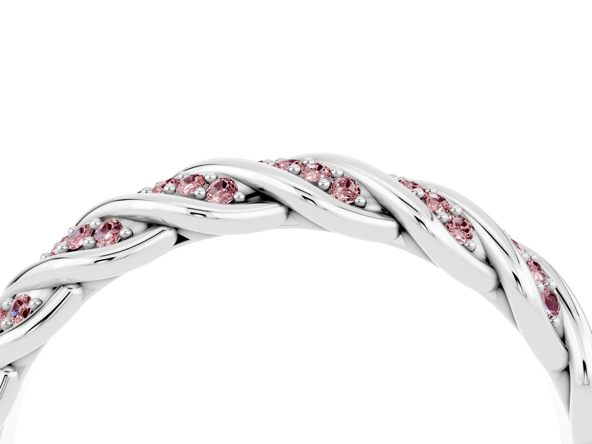 Twisted Pavé Round Morganite Eternity Band in White gold with Shared Prong Setting_4
