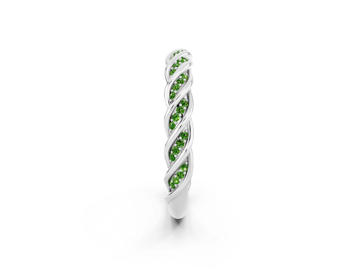 Twisted Pavé Round Peridot Eternity Band in Platinum with Shared Prong Setting_2
