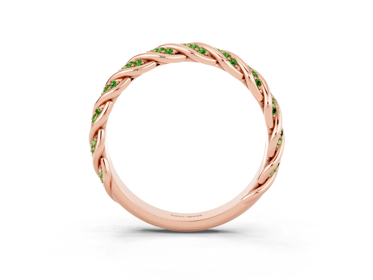 Twisted Pavé Round Peridot Eternity Band in Rose gold with Shared Prong Setting_3