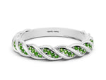 Twisted Pavé Round Peridot Eternity Band in Silver with Shared Prong Setting