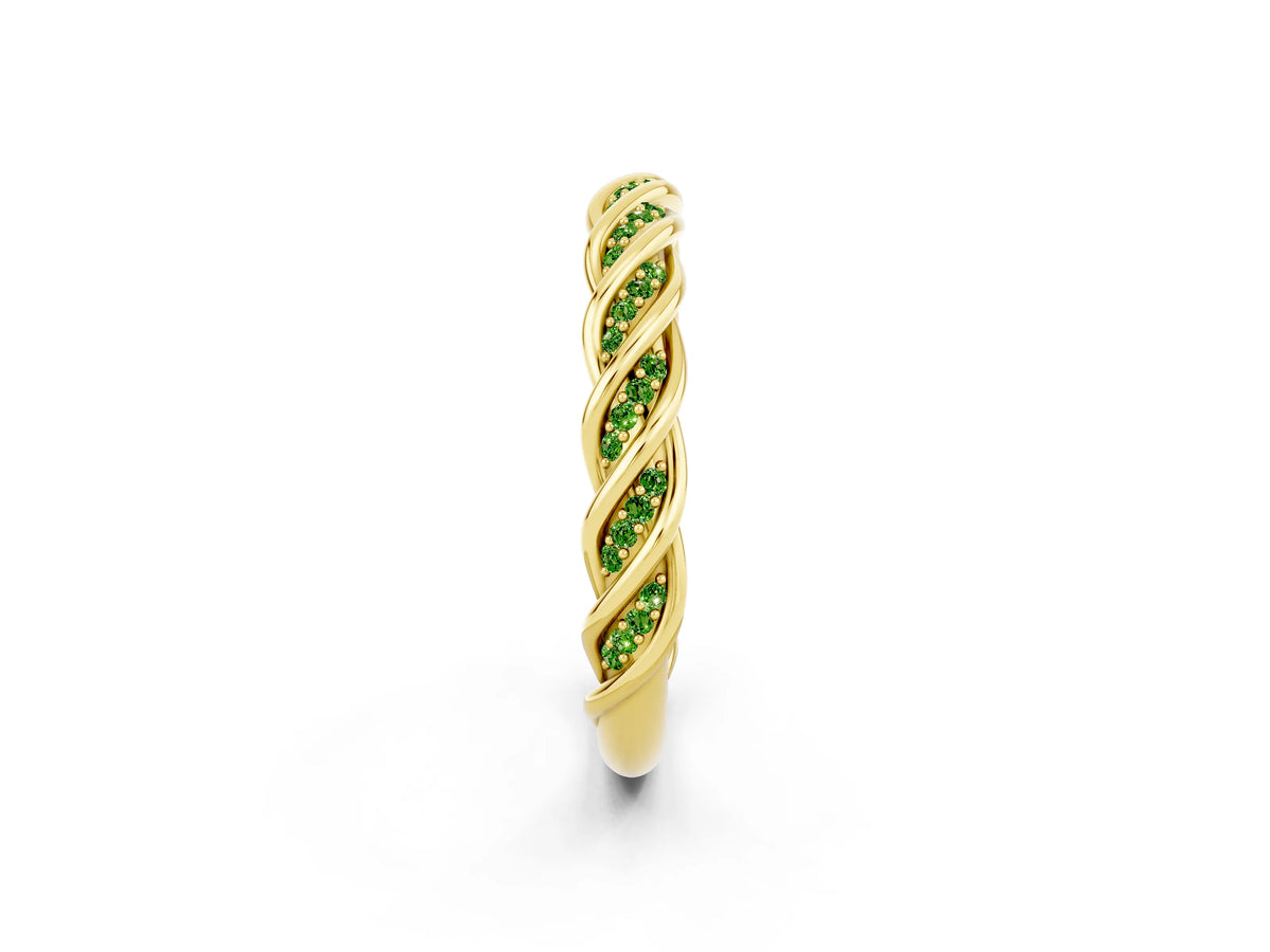 Twisted Pavé Round Peridot Eternity Band in Yellow gold with Shared Prong Setting_2