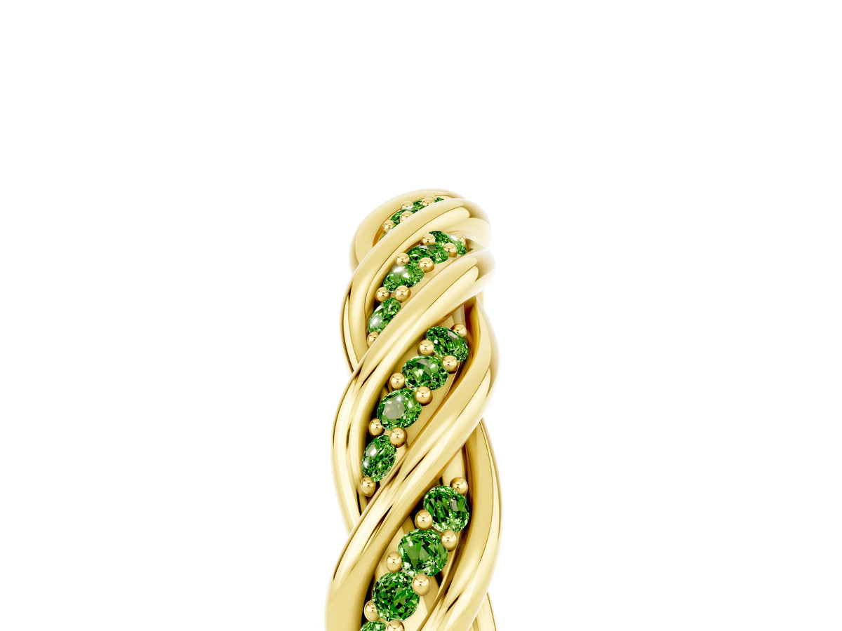 Twisted Pavé Round Peridot Eternity Band in Yellow gold with Shared Prong Setting_5