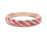 Twisted Pavé Round Pink Sapphire Eternity Band in Rose gold with Shared Prong Setting