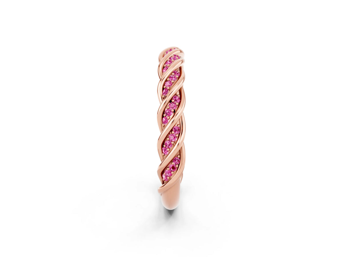 Twisted Pavé Round Pink Sapphire Eternity Band in Rose gold with Shared Prong Setting_2