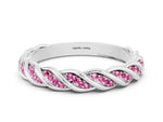 Twisted Pavé Round Pink Sapphire Eternity Band in Silver with Shared Prong Setting