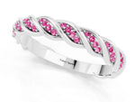 Twisted Pavé Round Pink Sapphire Eternity Band in Silver with Shared Prong Setting_1