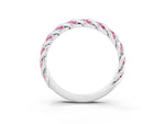 Twisted Pavé Round Pink Sapphire Eternity Band in Silver with Shared Prong Setting_3