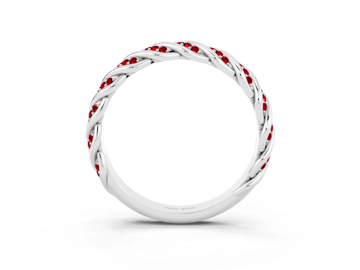 Twisted Pavé Round Ruby Eternity Band in Platinum with Shared Prong Setting_3