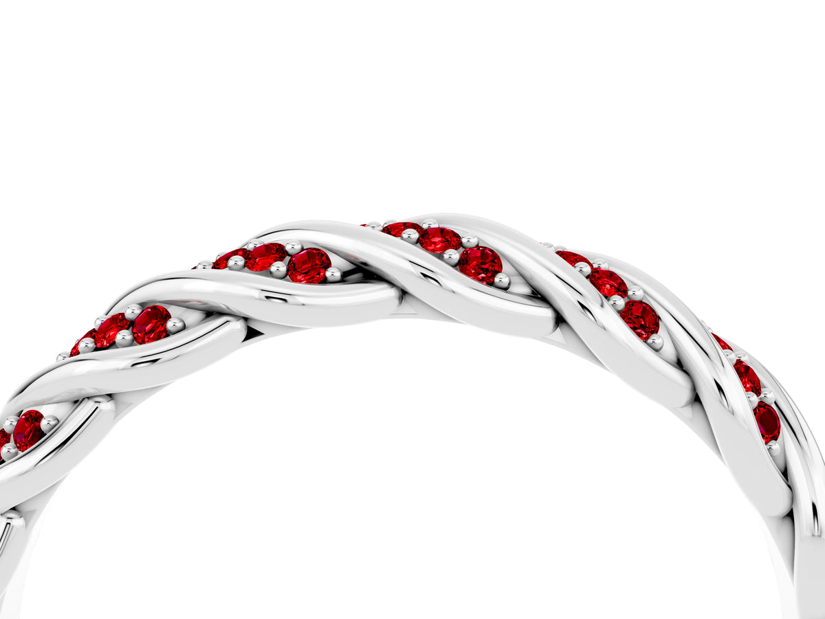 Twisted Pavé Round Ruby Eternity Band in Platinum with Shared Prong Setting_4
