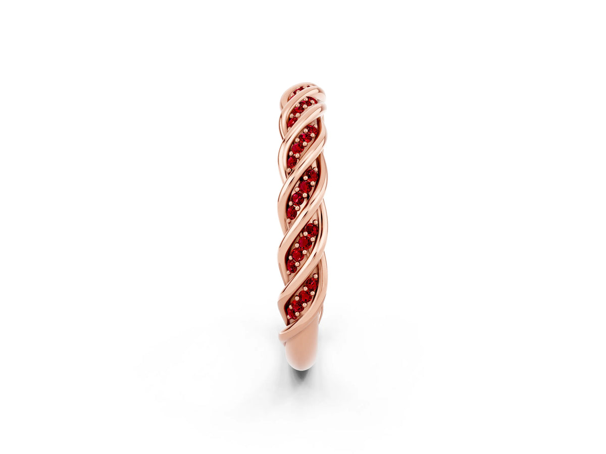 Twisted Pavé Round Ruby Eternity Band in Rose gold with Shared Prong Setting_2
