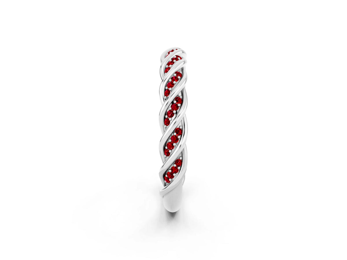 Twisted Pavé Round Ruby Eternity Band in Silver with Shared Prong Setting_2