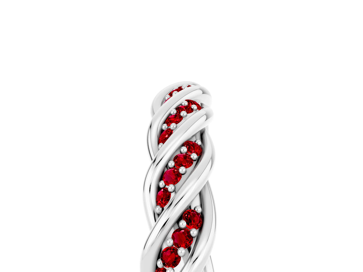 Twisted Pavé Round Ruby Eternity Band in Silver with Shared Prong Setting_5