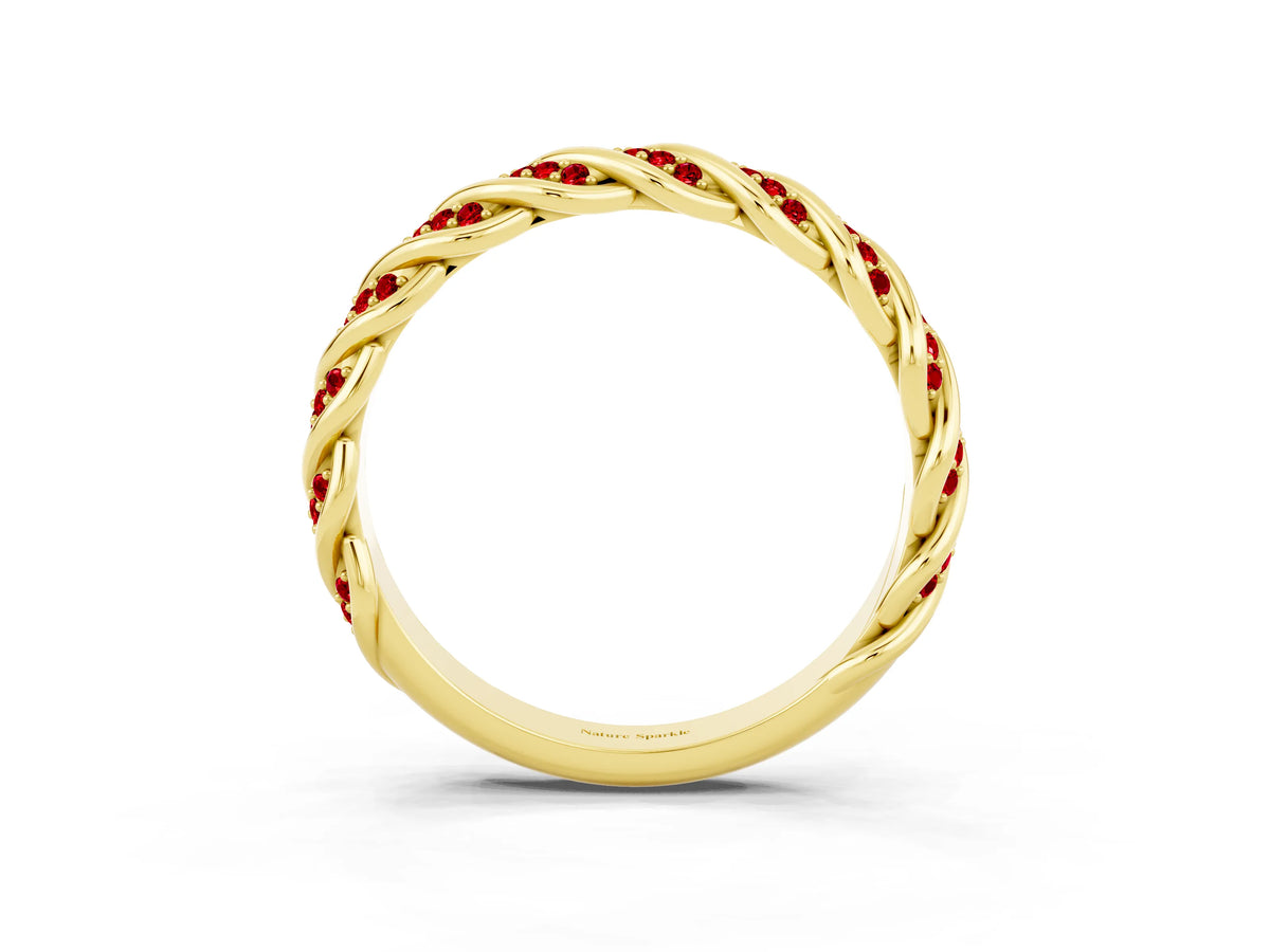 Twisted Pavé Round Ruby Eternity Band in Yellow gold with Shared Prong Setting_3