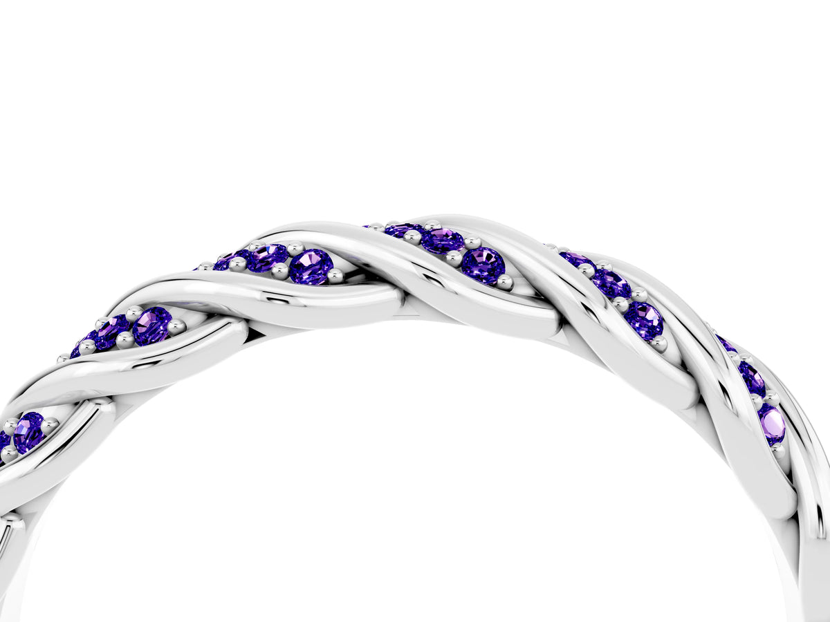 Twisted Pavé Round Tanzanite Eternity Band in Platinum with Shared Prong Setting_4