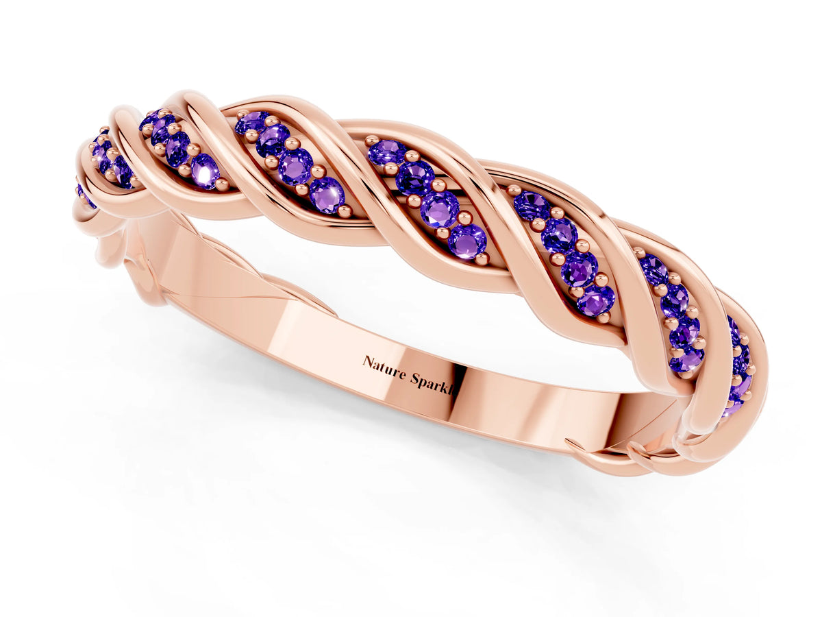 Twisted Pavé Round Tanzanite Eternity Band in Rose gold with Shared Prong Setting_1