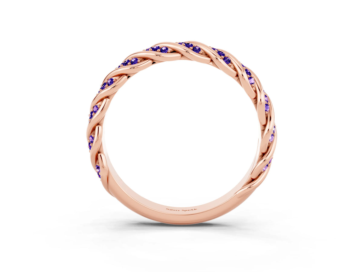 Twisted Pavé Round Tanzanite Eternity Band in Rose gold with Shared Prong Setting_3