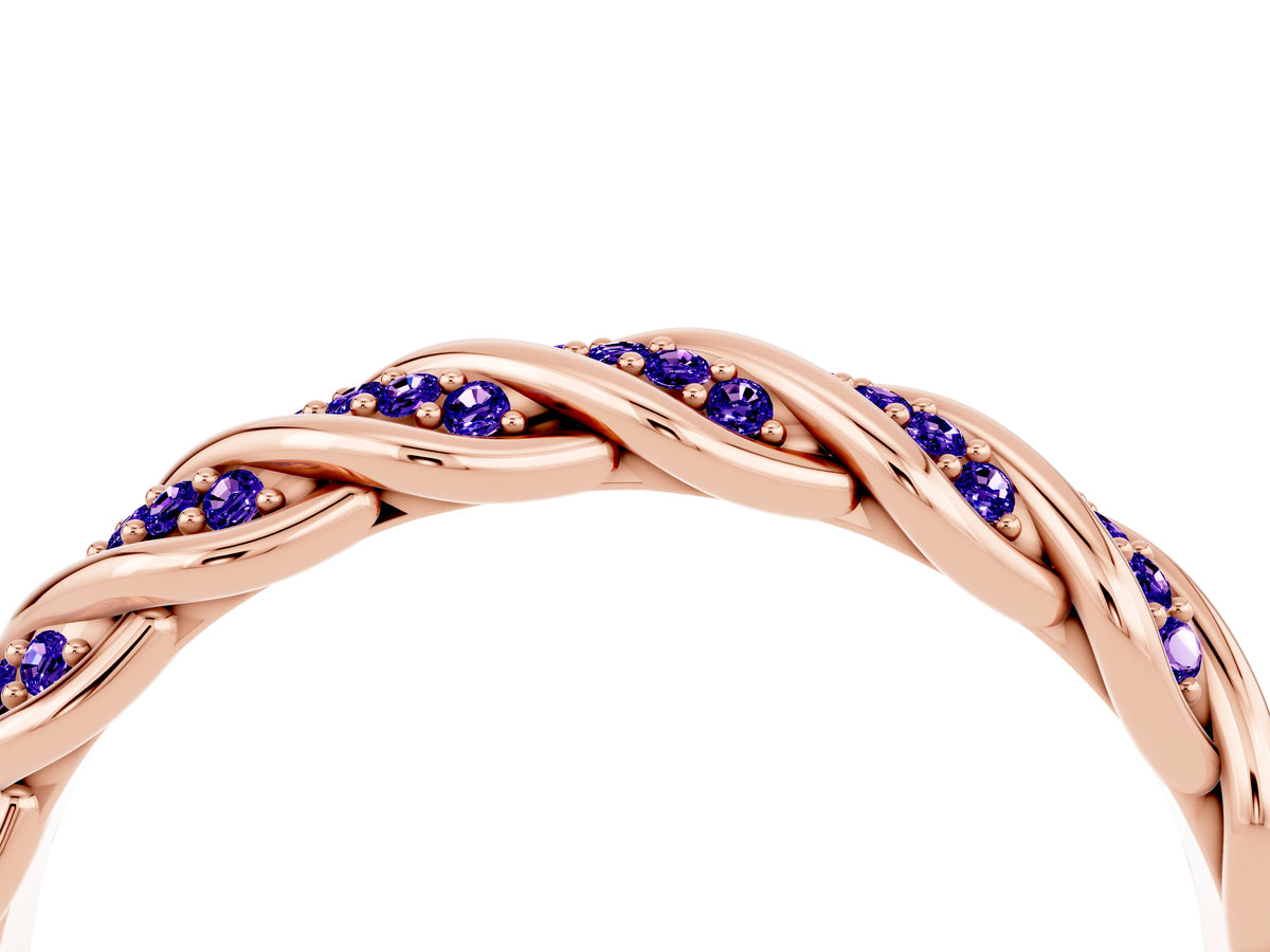 Twisted Pavé Round Tanzanite Eternity Band in Rose gold with Shared Prong Setting_4