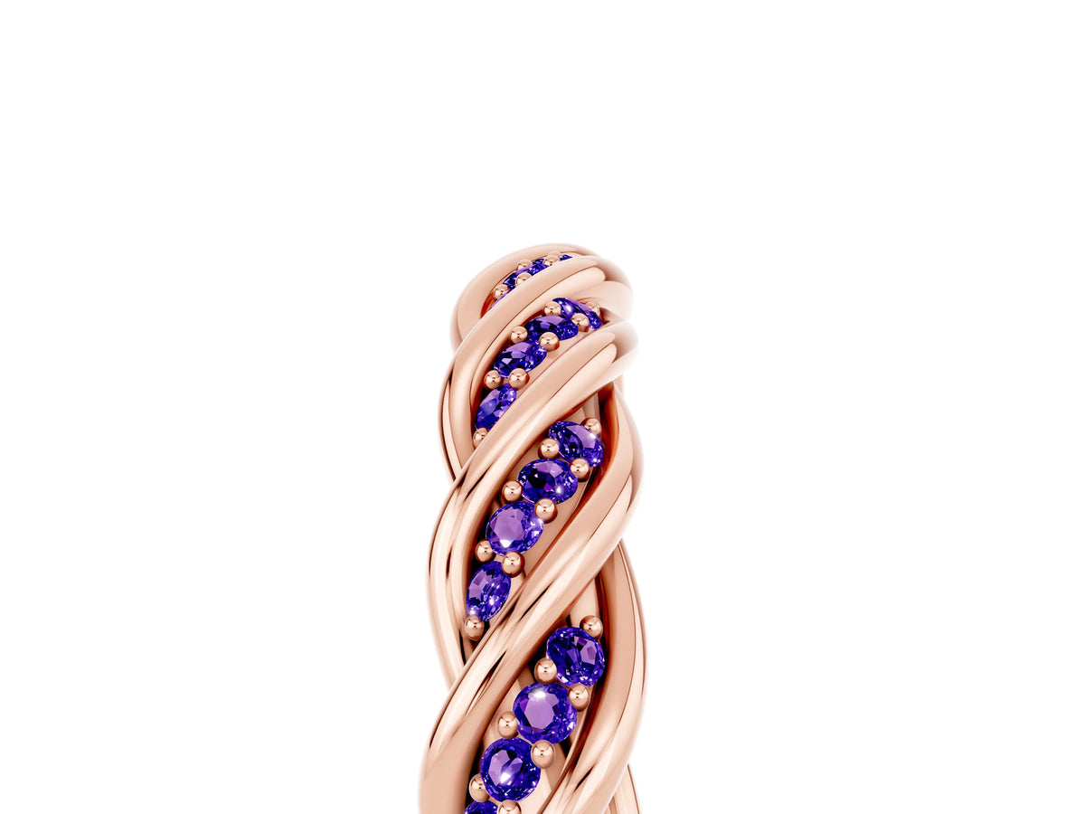 Twisted Pavé Round Tanzanite Eternity Band in Rose gold with Shared Prong Setting_5