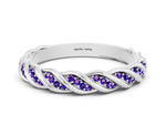 Twisted Pavé Round Tanzanite Eternity Band in Silver with Shared Prong Setting