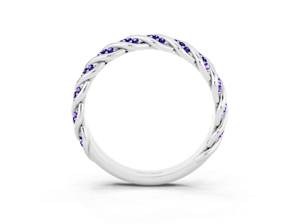 Twisted Pavé Round Tanzanite Eternity Band in Silver with Shared Prong Setting_3