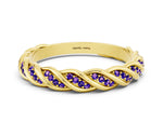 Twisted Pavé Round Tanzanite Eternity Band in Yellow gold with Shared Prong Setting