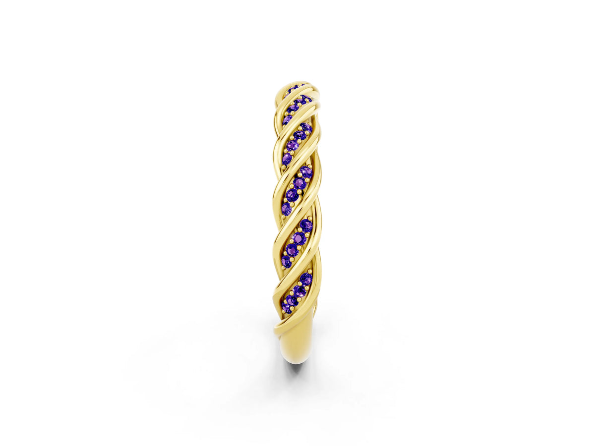 Twisted Pavé Round Tanzanite Eternity Band in Yellow gold with Shared Prong Setting_2