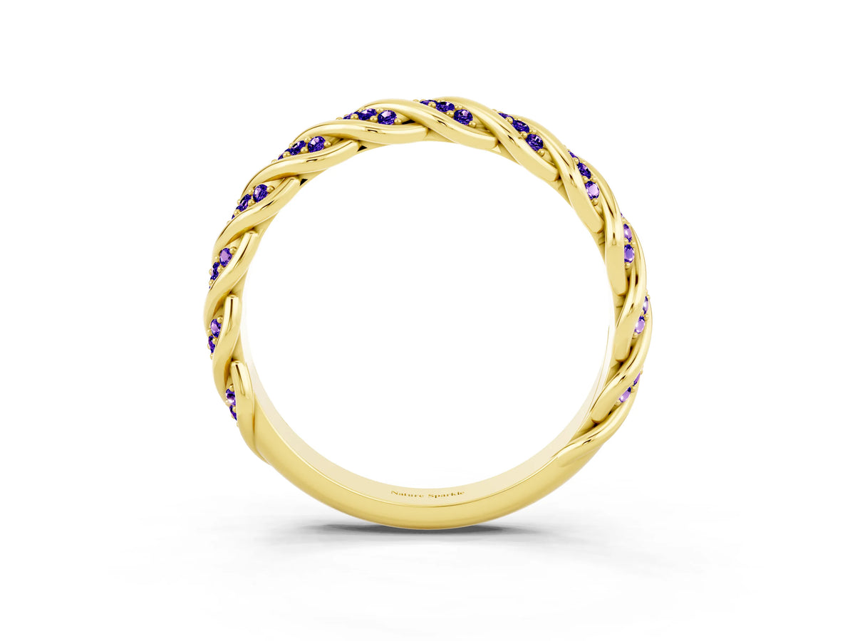 Twisted Pavé Round Tanzanite Eternity Band in Yellow gold with Shared Prong Setting_3