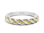 Twisted Pavé Round Yellow Sapphire Eternity Band in Platinum with Shared Prong Setting