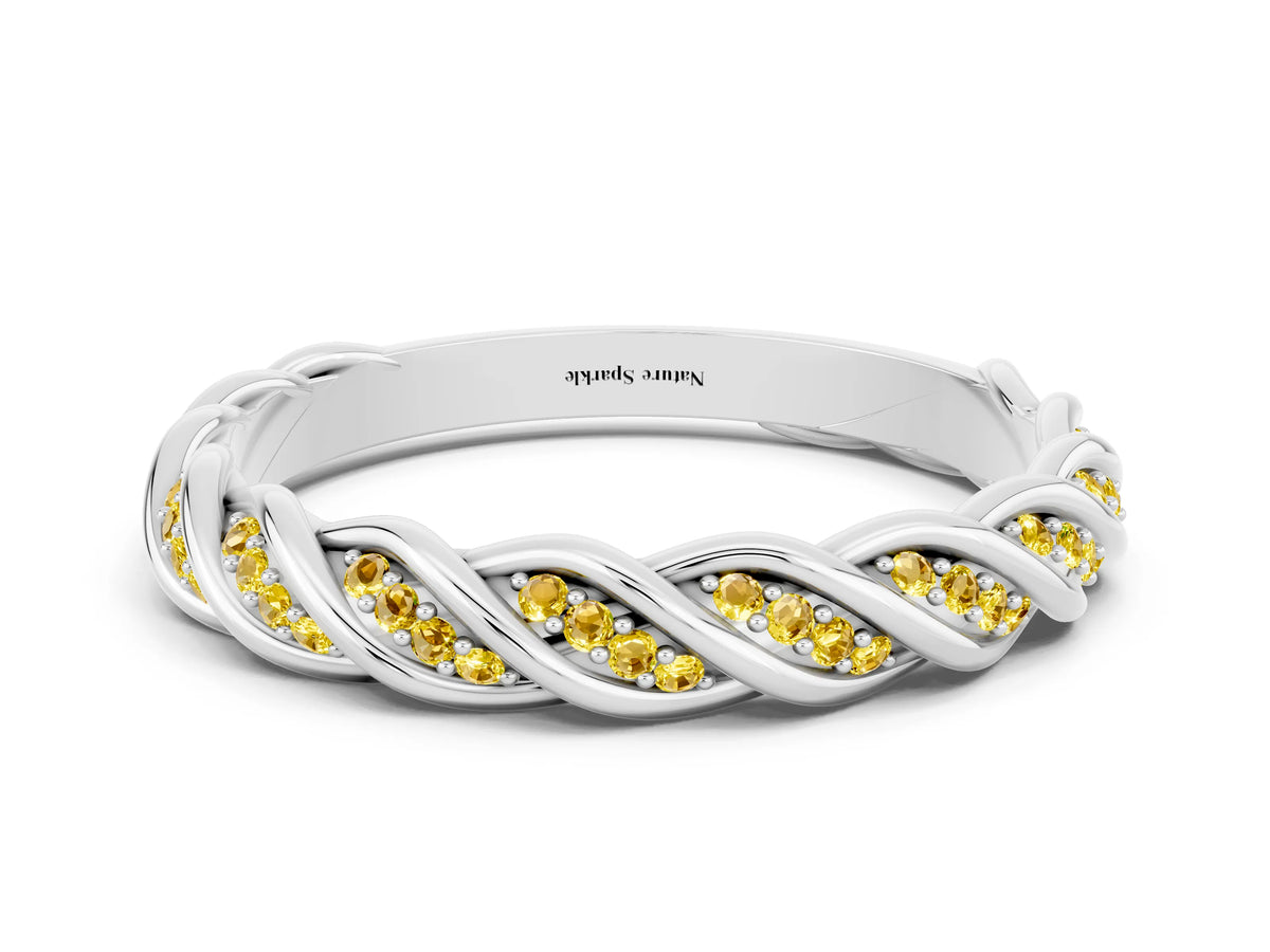 Twisted Pavé Round Yellow Sapphire Eternity Band in Silver with Shared Prong Setting
